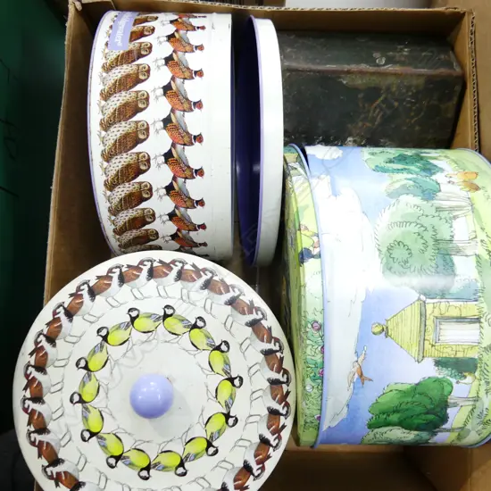 BOX OF 3 EMMA BRIDGEWATER TINS + TIN SIGNAL BOX 