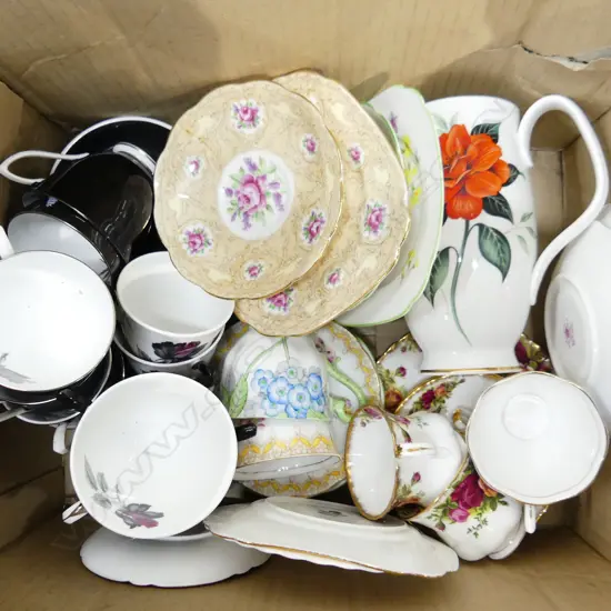 BOX ASST ROYAL ALBERT CHINA; CUPS, SAUCERS, PLATES ETC..