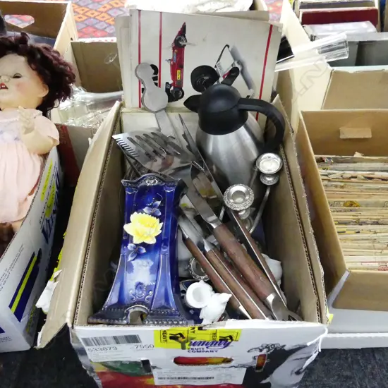 BOX LOT ASST. CHINA + 3 PCE GRILL SET