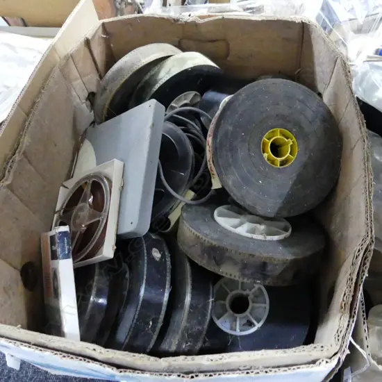 BOX LOT VINTAGE FILM REELS ETC