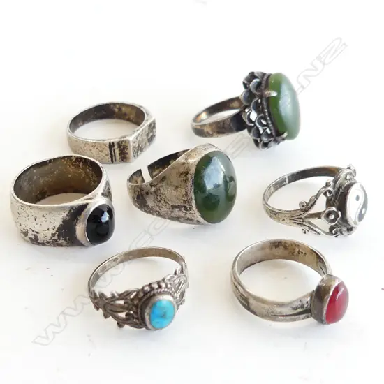 BAG OF 7 STERLING SILVER RINGS