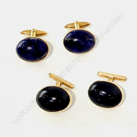 2 PRS 9CT GOLD CUFFLINKS, ONE WITH LAPIS LAZULI, 1 WITH DARK STONE TOTAL WGT 35.3GMS 
