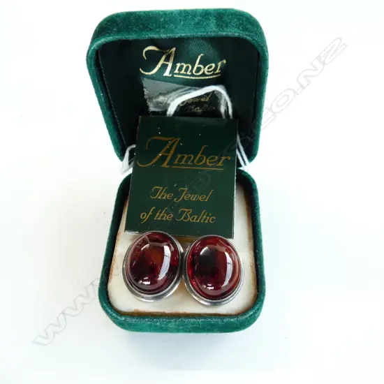 LG AMBER & 925 SILVER CLIP EARRINGS, IN ORIGINAL BOX