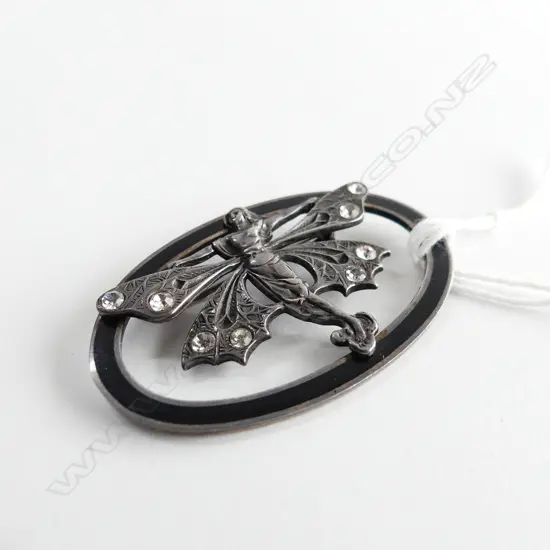 925 SILVER ART NOUVEAU STYLE OVAL BROOCH w. WINGED FEMALE FIGURE 50x30mm 9.8 GRAMS