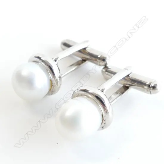 PR 925 SILVER & SOUTH SEA PEARL SET CUFFLINKS 