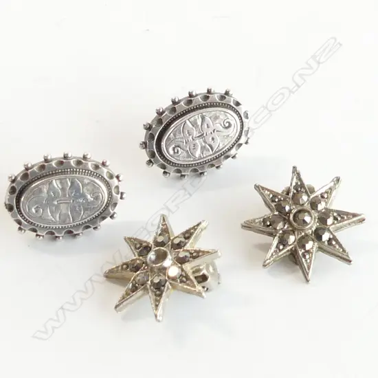 2 PR VINTAGE SILVER EARRINGS, 1 CLIP, 1 STUD 10.3GMS 