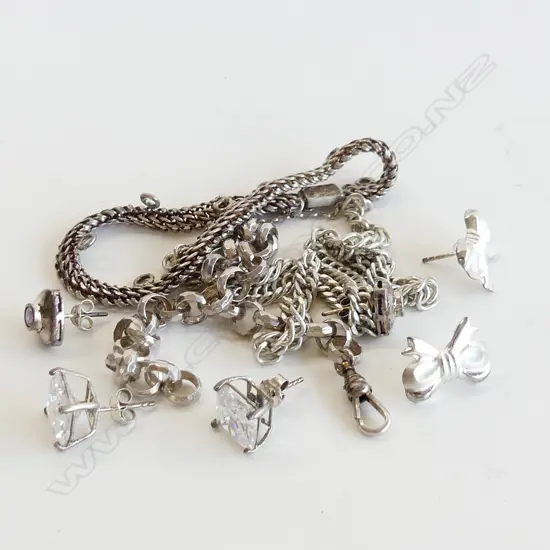 3 SILVER BRACELETS34.7GMS + 3 PRS SILVER STUD EARRINGS WITH CZ & AMETHYSTS