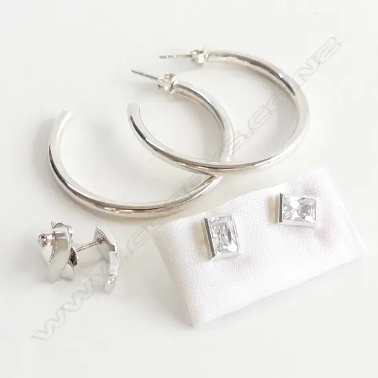 3 PRS SILVER EARRINGS INCL LG HOOP 