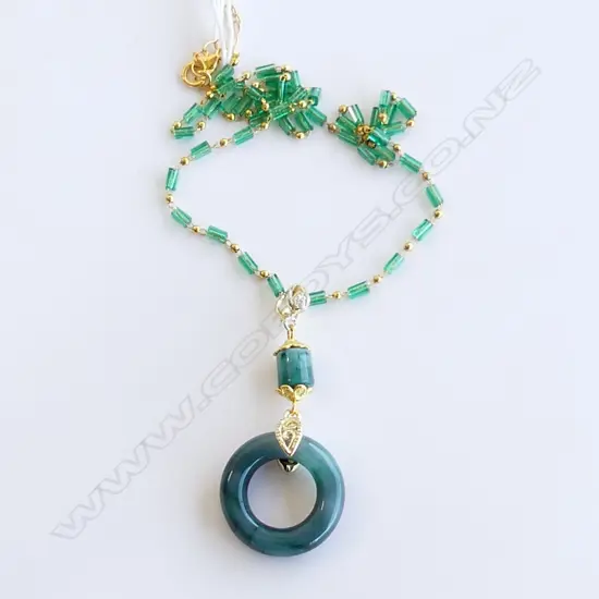 GILT JADITE & FAUX EMERALD NECKLACE