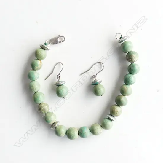 TURQUOISE & SILVER BEAD TRIBAL BRACELET & EARRINGS