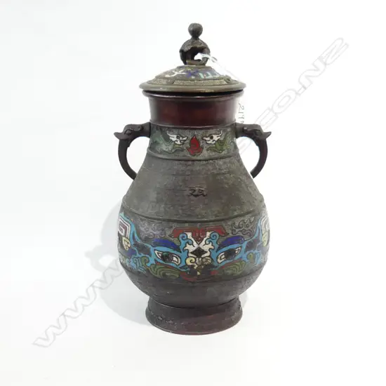 JAPANESE BRONZE CLOISONNE LIDDED URN H300MM