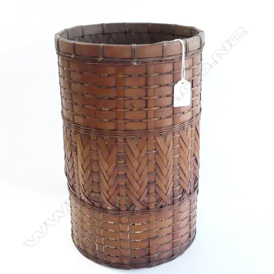 VINTAGE JAPANESE WOVEN CYLINDRICAL WASTE PAPER BASKET H.335mm