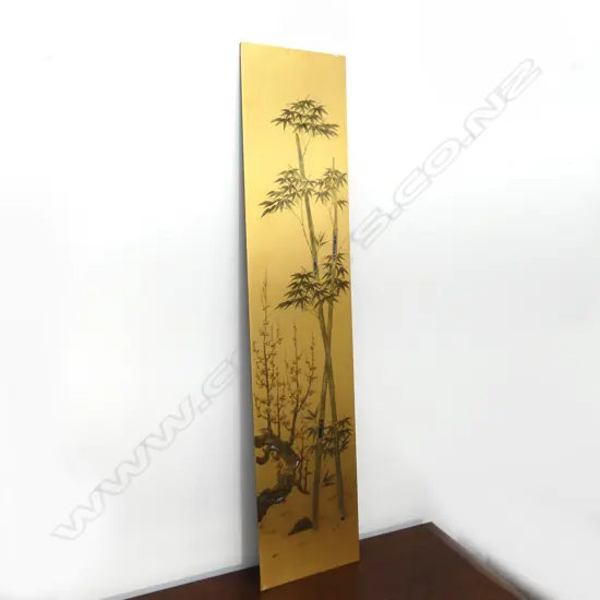 JAPANESE MAKI-E RAISED GILT VOTIVE PANEL Bamboo. H.1090mm