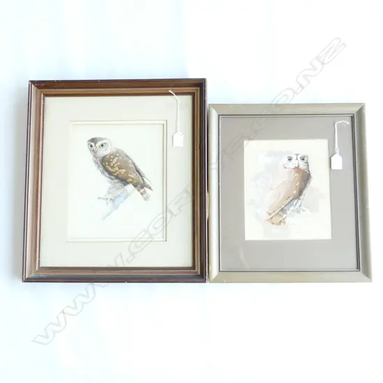 2 R. M. JACKSON ORIGINAL OWL ARTWORKS; SCREECH OWL 1975 240x200mm & LITTLE OWL 1974 280x230mm