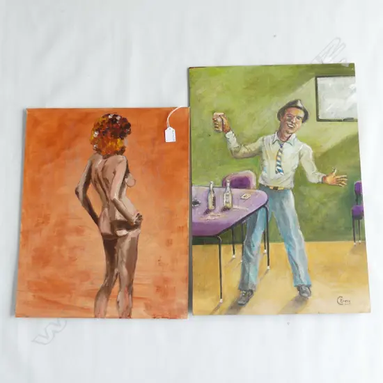 2 UNFRAMED OILS ON BOARD 1 SIGNED C EMERY LARGEST H610 W400