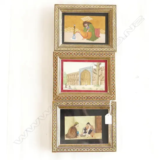 3 MIDDLE EASTERN ARTWORKS w. INLAID FRAMES 175x225mm overall