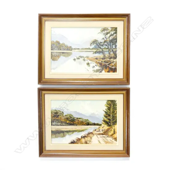 2 PETER LONG OIL ON BOARD LANDSCAPES; 'LOGGING TRACK IN HAAST PASS' & 'DOUBTFUL SOUND SOUTH WESTLAND' 270x395mm 