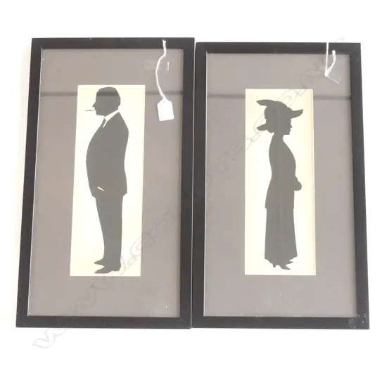 PR EDWARDIAN BLACK PAPER SILHOUETTES - MAN & WOMAN, FRAMED 320x110mm...