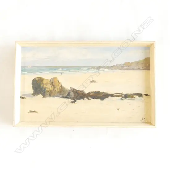 HERBERT BABBAGE (1875-1916), ST. IVES SEASIDE OIL, SIGNED & DATED 1905 245x420mm