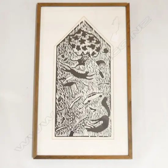 Kathryn Jones (Kate) Madill (1951-) 'JETTISON' woodcut 1/10 signed 1987 460 x 220mm