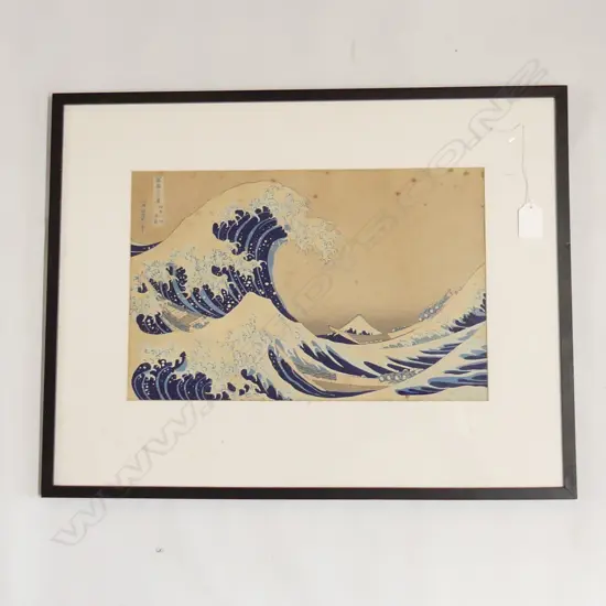 KATSUSHIKA HOKUSSAI ORIGIANL WOOD CUT PRINT 'Mt. Fuji through Wave-tops of Kanagawa' 240x370mm some foxing. Labelled ver