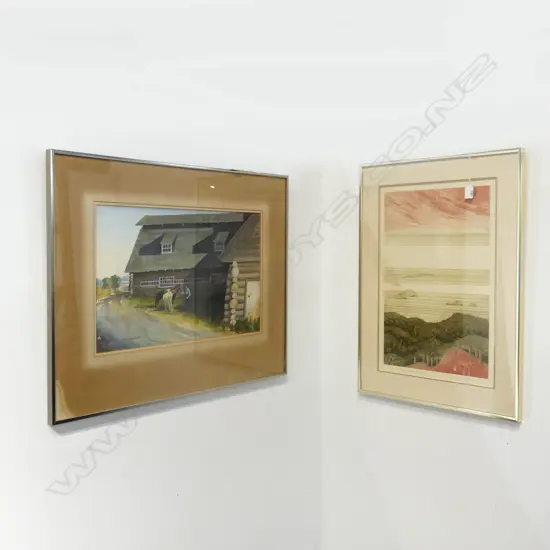 SHIRLEY MARKHAM 'COROMANDEL COAST'  FRAMED ARTIST PROOF  320 X 500MM & M.RICHMOND WOOD WATERCOLOUR 520 X 330MM