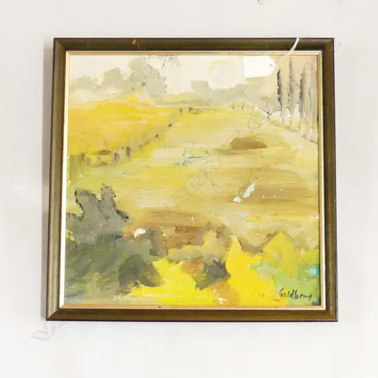 SUZANNE GOLDBERG OIL ON BOARD 'WAIKATO HAYFIELDS' 280x280mm scratched