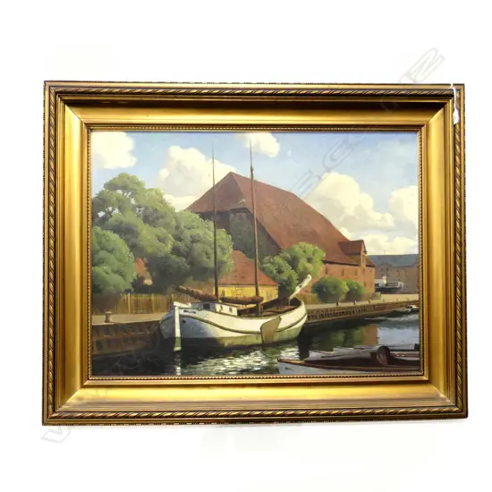 NIELS WALSETH (DANISH 1914-2001), BOAT ON CANAL, OIL ON CANVAS 640x860mm