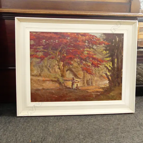 LG SIGNED OIL - 2 FIGURES UNDER RED TREE 530x720mm