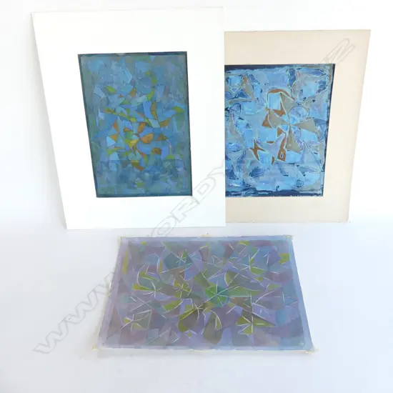 3 GEOFF FAIRBURN ABSTRACT WATERCOLOURS ea. signed 420x295mm largest. Unframed