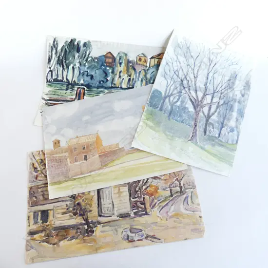 4 GEOFF FAIRBURN LANDSCAPE & river scene WATERCOLOURS 290x455mm largest. Unframed