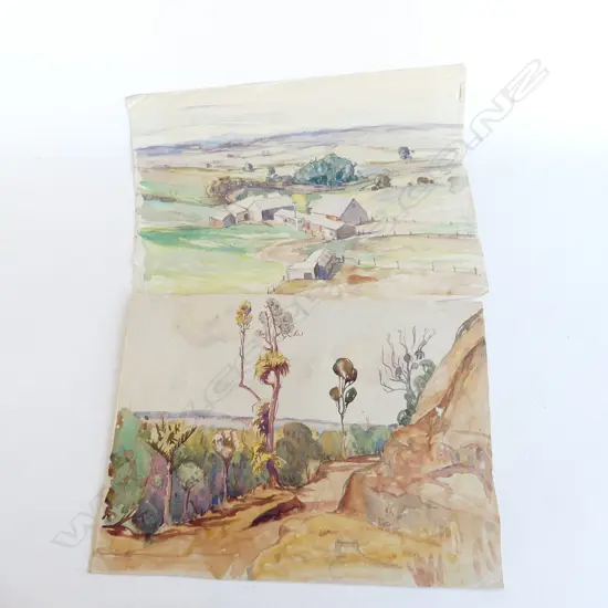 2 GEOFF FAIRBURN LANDSCAPE WATERCOLOURS. 1 of farm buildings 325x45mm. Unframed