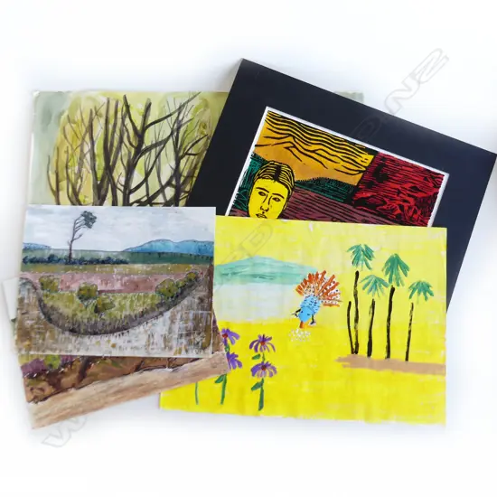 5 UNFRAMED ARTWORKS. geoff Fairburn. 2x L.V. North. etc