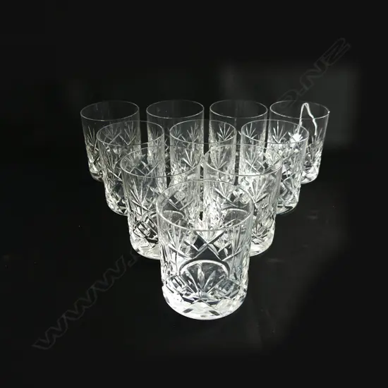 10 CRYSTAL TUMBLERS H.95mm - 1 w. rim chip
