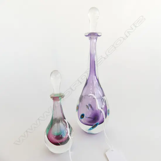 2 PETER VIESNIK GLASS SCENT BOTTLES ONE SIGNED AND DATED 94 H 220 MM