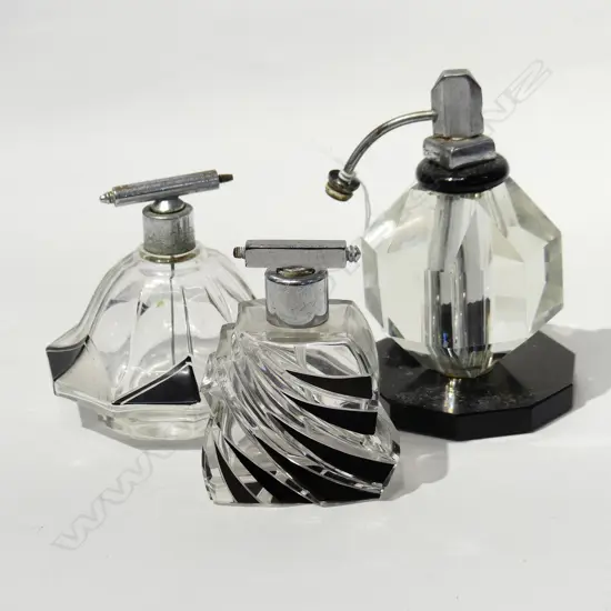 3 VINTAGE DECO PERFUME BOTTLES H.130mm