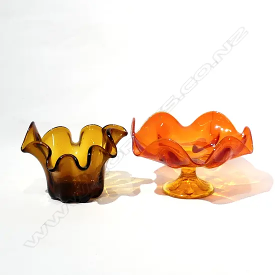 2 ART GLASS VASES 225mm dia