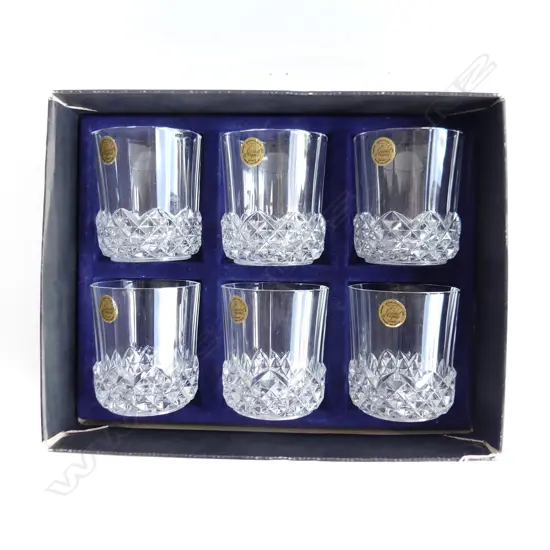 6 VINTAGE FRENCH CRYSTAL WHISKY TUMBLERS BY CRISTAL D'ARQUES - UNUSED 