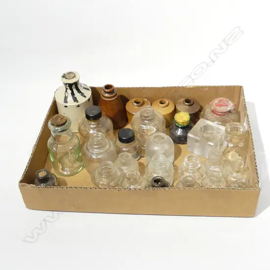 TRAY ASST. SMALL VINTAGE INK BOTTLES ETC