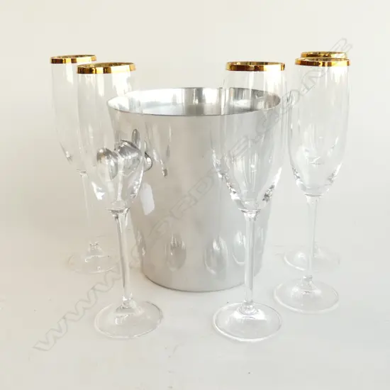 CHAMPAGNE BUCKET + 5 GOLD RIMMED FLUTES H.240mm