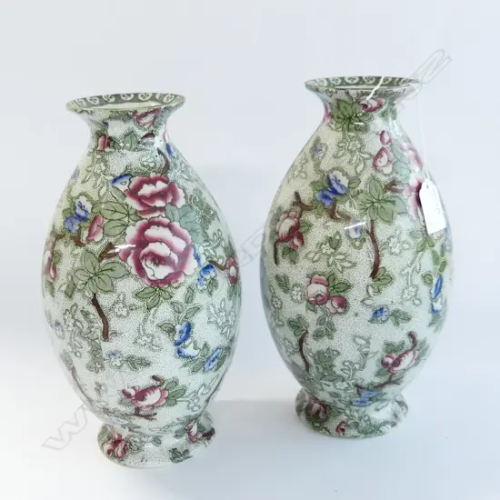 PAIR OF LEIGHTON POTTERY CHINESE ROSE VASES H 270 MM