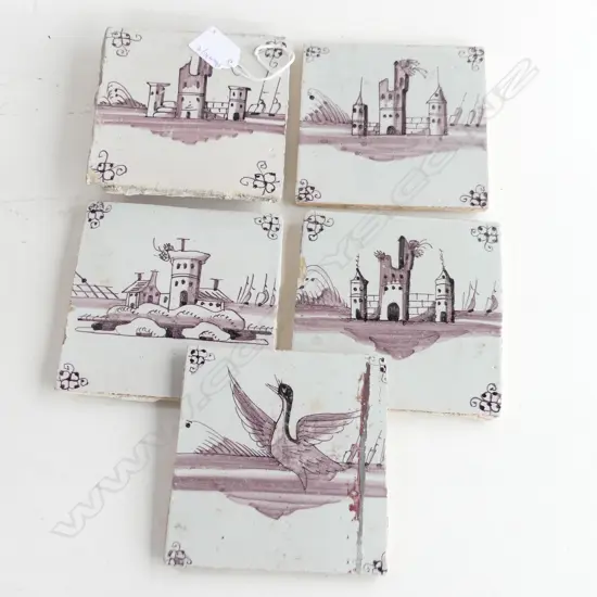 5 VINTAGE DUTCH DELFT TILES 150MM SQUARE