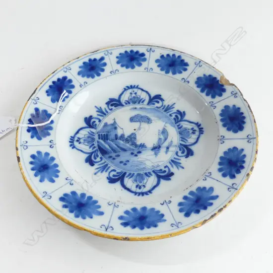 ANTIQUE DELFT MAJOLICA PLATE OLD CHIP W230mm