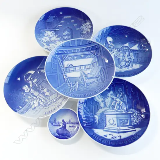 5 B+G XMAS PLATES 84/ 85/86/87/88 + R COPENHAGEN MERMAID DISH D 180MM