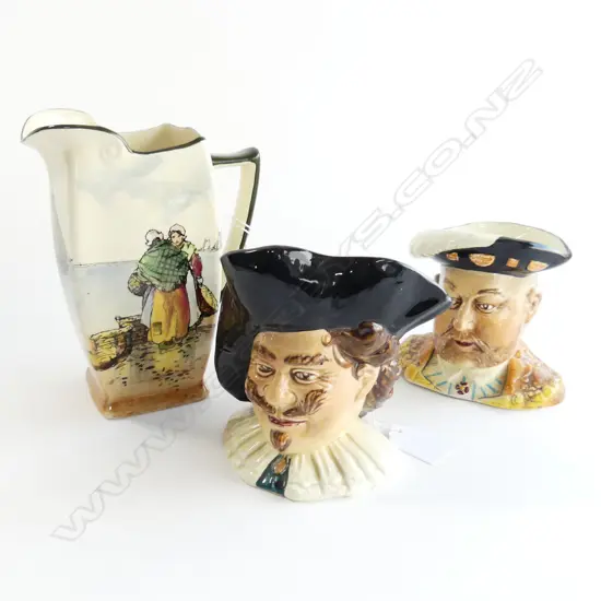 2 FALCON WARE CHARACTER JUGS + R/DOULTON SERIES WARE JUG H 170 MM H