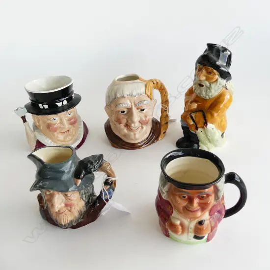5 ASST CHARACTER TOBY JUGS INC. RD 'RIP VAN WINKLE' H. 110MM