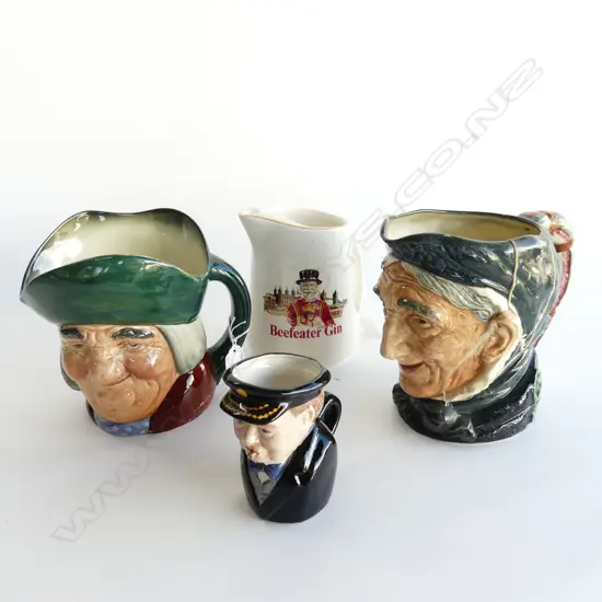 SM WINSTON CHURCHILL LTD ED/ CHARACTER JUG H.107MM +2  LG ROYAL DOULTON CHARACTER TOBY JUG (A.F) & BEEFEATER GIN JUG