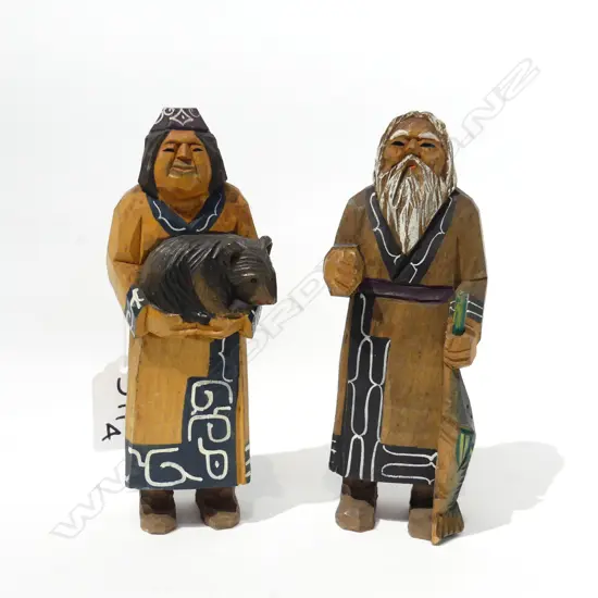 PR MID CENTURY CARVED JAPANESE FIGURES H. 150MM