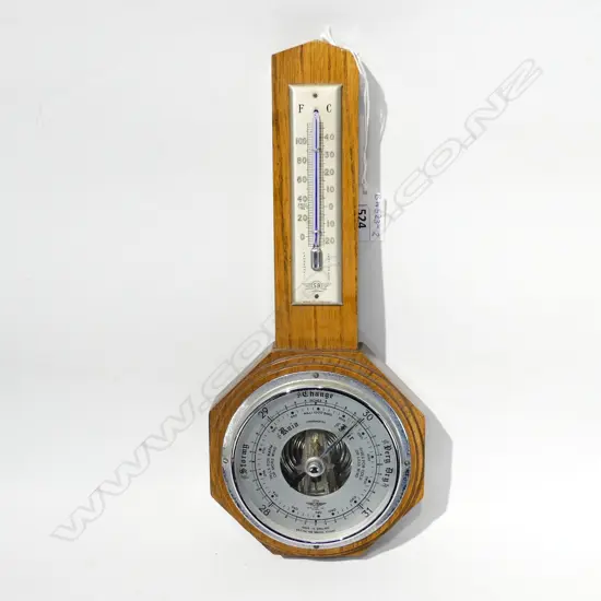 SB, MADE IN ENGLAND, WALL BAROMETER & THERMOMETER H. 320MM