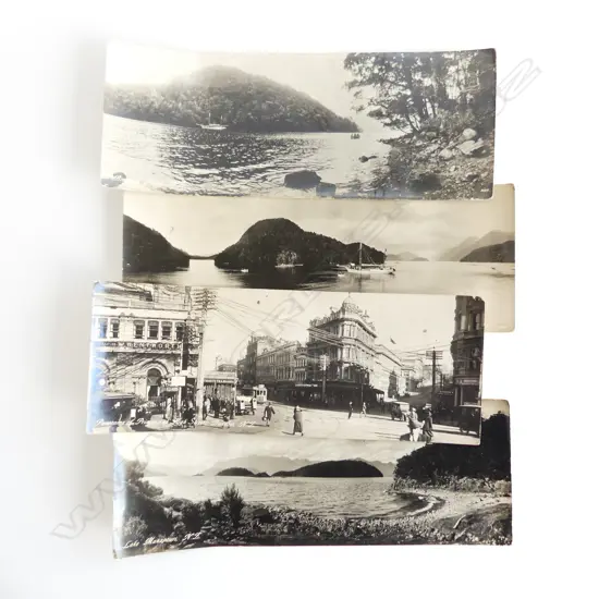 4 EARLY NZ PANORAMIC PHOTOGRAPHS; LAKE MANAPOURI, DUSKY SOUND, DUNEDIN & BREAKSEA SOUND, PUB. WELLINGTON NZ L 310MM